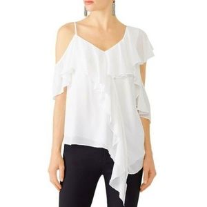 Bailey 44 Ginger white asymmetrical ruffle cold shoulder top Size Small